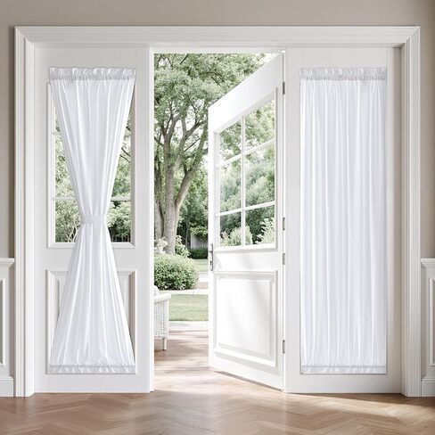 MIULEE Non-See-Through French Door Curtains for Door Window, Privacy Light Filtering Sheer Curtains for Decoration, Window Drapes with Rod Pocket and Tie Back, White, 26 x 72 inches, 2 Panels in Saudi Arabia