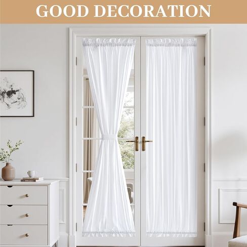MIULEE Non-See-Through French Door Curtains for Door Window, Privacy Light Filtering Sheer Curtains for Decoration, Window Drapes with Rod Pocket and Tie Back, White, 26 x 72 inches, 2 Panels in Saudi Arabia