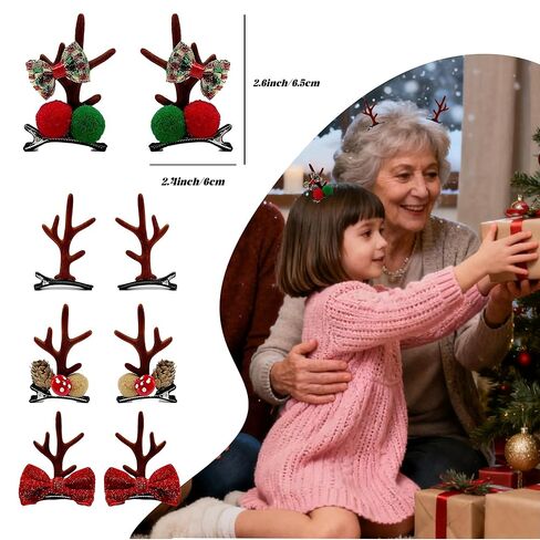 8PCS Christmas Hair Clips Cute Decorative Christmas Hair Accessories Antlers Headdress Hairpin Hair Bows for Girls Women Kids Gifts in Saudi Arabia