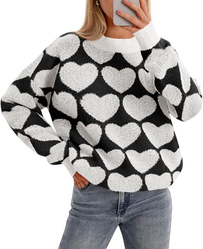 Saodimallsu Womens Heart Sweaters Valentines Fuzzy Knit Crewneck Cute Loose Sweaters in Saudi Arabia