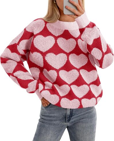 Saodimallsu Womens Heart Sweaters Valentines Fuzzy Knit Crewneck Cute Loose Sweaters in Saudi Arabia