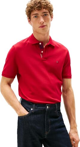 Tommy Hilfiger Mens Short Sleeve Casual Polo Shirts in Regular Fit with Stretch and Hidden Placket Design in Saudi Arabia