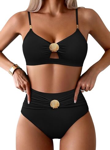 Pink Queen Women's 2 Piece Bikini Set 2026 Seashell Cutout Swimsuit High Waist Tummy Control Summer Beach Swim Bathing Suits in Saudi Arabia