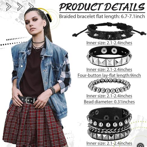 7 Pcs 80s Gothic Punk Rock Outfit Accessories for Women Men Emo Bracelets Leather Studded Bracelets Belt Goth Heart Chain Choker Y2k Huggie Hoop Spike Black Earrings Jewelry Gift for Rocker in Saudi Arabia
