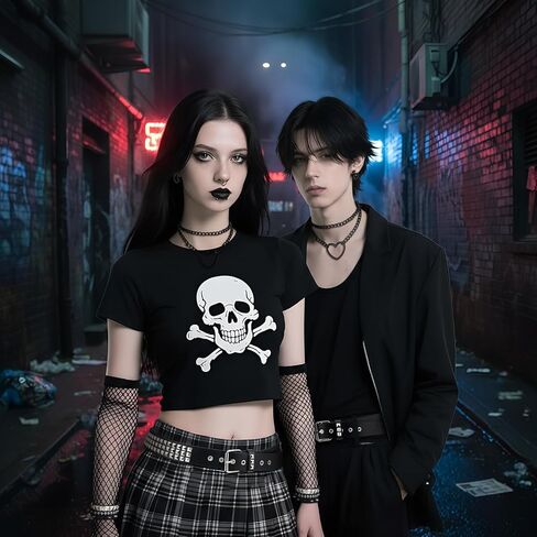 7 Pcs 80s Gothic Punk Rock Outfit Accessories for Women Men Emo Bracelets Leather Studded Bracelets Belt Goth Heart Chain Choker Y2k Huggie Hoop Spike Black Earrings Jewelry Gift for Rocker in Saudi Arabia