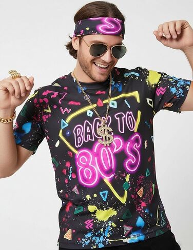 ملابس 80s 90s للرجال 6 قطع إكسسوارات مغني الراب الهيب هوب الملونة تي شيرت زي للحفلات التنكرية in Kuwait