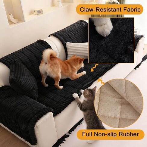 غطاء أريكة الحيوانات الأليفة للكلاب، قابل للغسل وغير قابل للانزلاق وصديق للحيوانات الأليفة، سجادة للكلاب لحماية الأريكة الغامضة للأرائك والأرائك المقسمة، 3 أغطية للأريكة سميكة وناعمة (أسود، 27 بوصة × 59 بوصة) in Kuwait