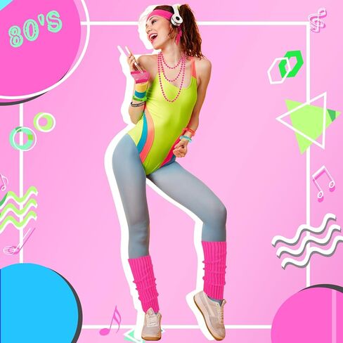 80s 90s أزياء إكسسوارات للنساء 1980s النيون عقال أقراط تدفئة الساق مجموعة ملابس الحفلات in Kuwait