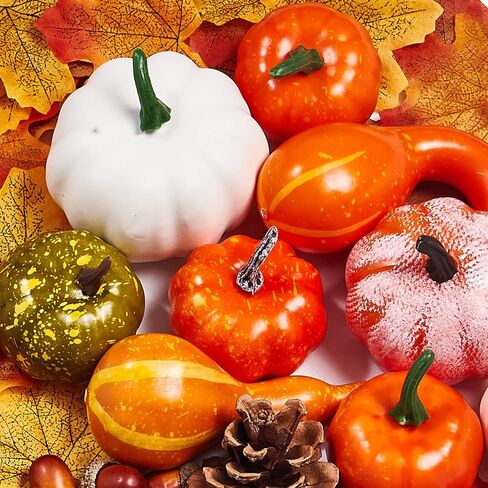 88 pcs Halloween Party Decorations Indoor Set for Office Thansgiving Artificial Pumpkins Decor Kit with Decor Pumpkins Acorns Pinecone Fall Leaves and Red Berries in Saudi Arabia