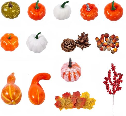 88 pcs Halloween Party Decorations Indoor Set for Office Thansgiving Artificial Pumpkins Decor Kit with Decor Pumpkins Acorns Pinecone Fall Leaves and Red Berries in Saudi Arabia