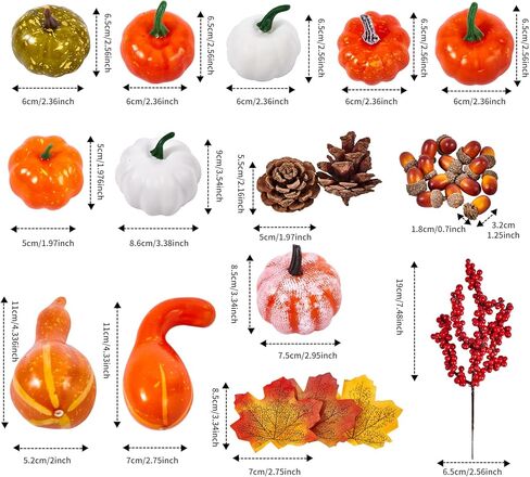 88 pcs Halloween Party Decorations Indoor Set for Office Thansgiving Artificial Pumpkins Decor Kit with Decor Pumpkins Acorns Pinecone Fall Leaves and Red Berries in Saudi Arabia