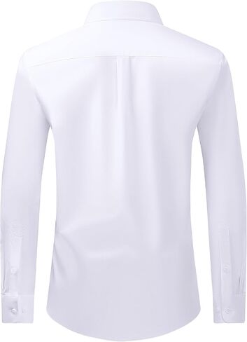 Mens Dress Shirts Long Sleeve Cotton Wrinkle Free Stretch Solid Casual Formal Wedding Business Button Down Shirt in Saudi Arabia