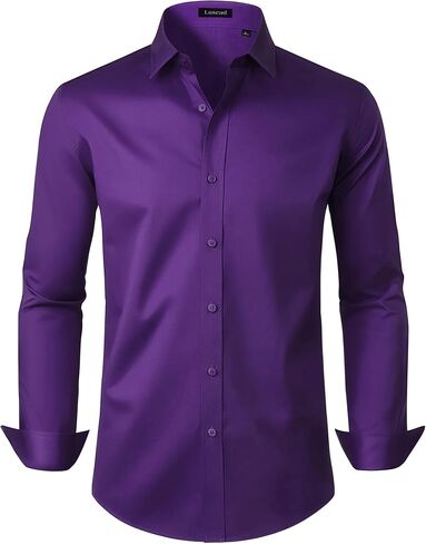 Mens Dress Shirts Long Sleeve Cotton Wrinkle Free Stretch Solid Casual Formal Wedding Business Button Down Shirt in Saudi Arabia