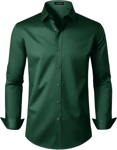 Mens Dress Shirts Long Sleeve Cotton Wrinkle Free Stretch Solid Casual Formal Wedding Business Button Down Shirt in Saudi Arabia