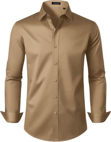 Mens Dress Shirts Long Sleeve Cotton Wrinkle Free Stretch Solid Casual Formal Wedding Business Button Down Shirt in Saudi Arabia