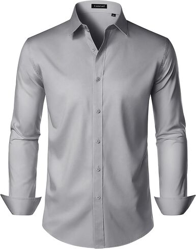 Mens Dress Shirts Long Sleeve Cotton Wrinkle Free Stretch Solid Casual Formal Wedding Business Button Down Shirt in Saudi Arabia