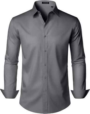 Mens Dress Shirts Long Sleeve Cotton Wrinkle Free Stretch Solid Casual Formal Wedding Business Button Down Shirt in Saudi Arabia