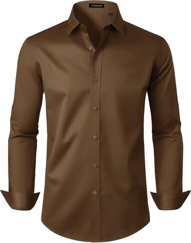 Mens Dress Shirts Long Sleeve Cotton Wrinkle Free Stretch Solid Casual Formal Wedding Business Button Down Shirt in Saudi Arabia