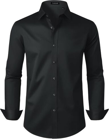 Mens Dress Shirts Long Sleeve Cotton Wrinkle Free Stretch Solid Casual Formal Wedding Business Button Down Shirt in Saudi Arabia