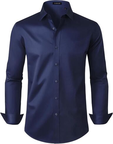 Mens Dress Shirts Long Sleeve Cotton Wrinkle Free Stretch Solid Casual Formal Wedding Business Button Down Shirt in Saudi Arabia