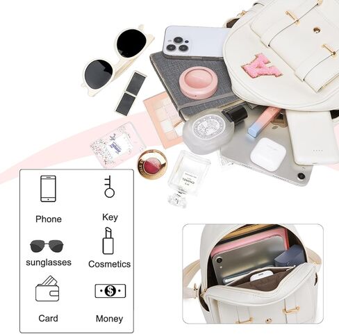 seyfocnia Initial Cute Mini Backpack, Small Backpack Purse for Women Personalized Letter Style Small Leather Backpack Pompom Back Pack Shoulder Bag for Gifts, Travel - White (Letter A) in Kuwait