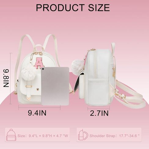 seyfocnia Initial Cute Mini Backpack, Small Backpack Purse for Women Personalized Letter Style Small Leather Backpack Pompom Back Pack Shoulder Bag for Gifts, Travel - White (Letter A) in Kuwait