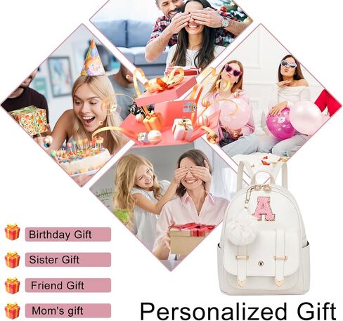 seyfocnia Initial Cute Mini Backpack, Small Backpack Purse for Women Personalized Letter Style Small Leather Backpack Pompom Back Pack Shoulder Bag for Gifts, Travel - White (Letter A) in Kuwait