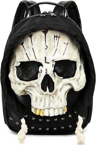 Men and Women PVC 3D Gothic Halloween Skull Backpack Purse, Black 3259 in Saudi Arabia