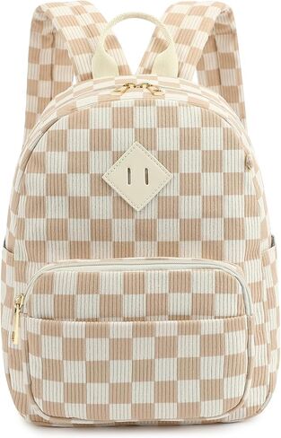 Corduroy Mini Backpack Purse, Lightweight Stylish Cute Small Bag for Women Girls, Adjustable Strap College School Bag Travel Daily Daypacks (Checkered Brown) in Saudi Arabia