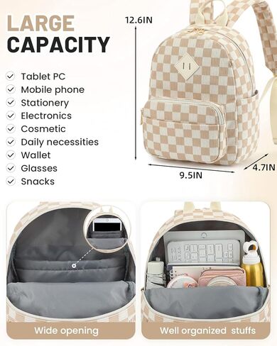 Corduroy Mini Backpack Purse, Lightweight Stylish Cute Small Bag for Women Girls, Adjustable Strap College School Bag Travel Daily Daypacks (Checkered Brown) in Saudi Arabia