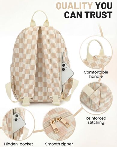 Corduroy Mini Backpack Purse, Lightweight Stylish Cute Small Bag for Women Girls, Adjustable Strap College School Bag Travel Daily Daypacks (Checkered Brown) in Saudi Arabia