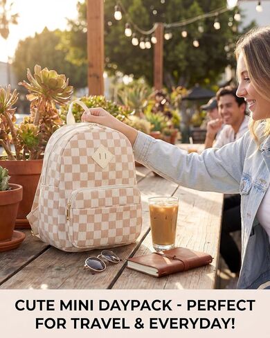 Corduroy Mini Backpack Purse, Lightweight Stylish Cute Small Bag for Women Girls, Adjustable Strap College School Bag Travel Daily Daypacks (Checkered Brown) in Saudi Arabia