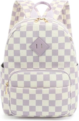 Corduroy Mini Backpack Purse, Lightweight Stylish Cute Small Bag for Women Girls, Adjustable Strap College School Bag Travel Daily Daypacks (Checkered Brown) in Saudi Arabia