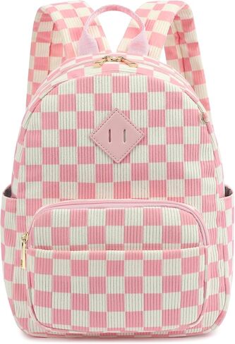 Corduroy Mini Backpack Purse, Lightweight Stylish Cute Small Bag for Women Girls, Adjustable Strap College School Bag Travel Daily Daypacks (Checkered Brown) in Saudi Arabia