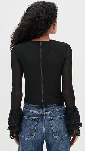 alice + olivia Women's Delaina Crop Top with Ruffle Cuffs in Saudi Arabia