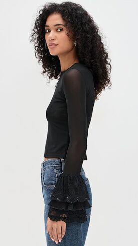 alice + olivia Women's Delaina Crop Top with Ruffle Cuffs in Saudi Arabia