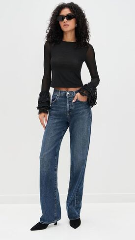 alice + olivia Women's Delaina Crop Top with Ruffle Cuffs in Saudi Arabia