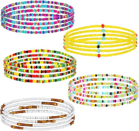 20 Pcs Elastic Waist Beads - 50 Inch African Waist Beads for Women, Plus Size Belly Body Chain Jewelry with 5 Color Variations for Fitness Tracking in Saudi Arabia
