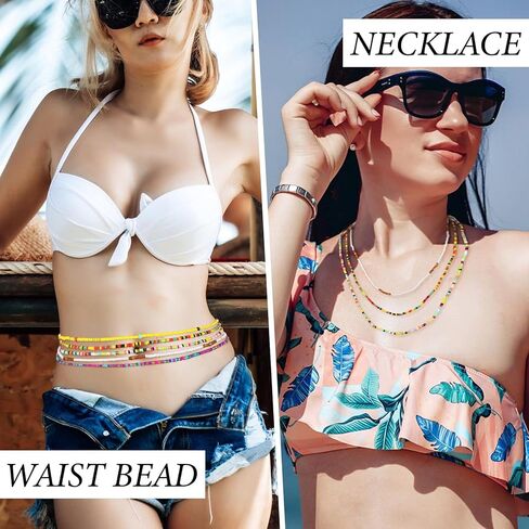 20 Pcs Elastic Waist Beads - 50 Inch African Waist Beads for Women, Plus Size Belly Body Chain Jewelry with 5 Color Variations for Fitness Tracking in Saudi Arabia