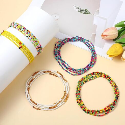 20 Pcs Elastic Waist Beads - 50 Inch African Waist Beads for Women, Plus Size Belly Body Chain Jewelry with 5 Color Variations for Fitness Tracking in Saudi Arabia