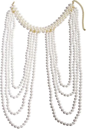 Women's Multi Layered Pearl Neck Shoulder Chain Tassel Shawl Body Jewelry in Saudi Arabia