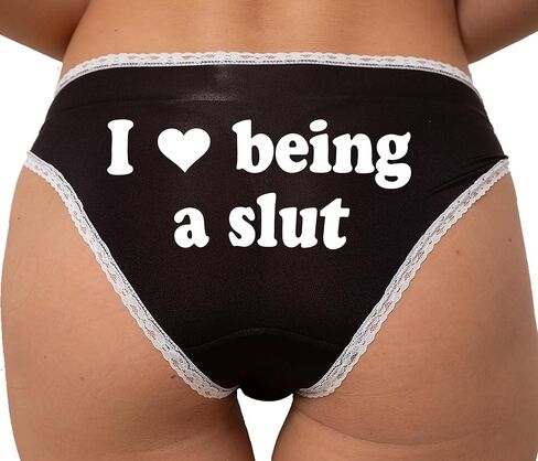 Knaughty Knickers I Love Being A Slut SW Vixen Hotwife Proud Thot Hot Wife Adult Design Black and White Bikini Panties in Saudi Arabia