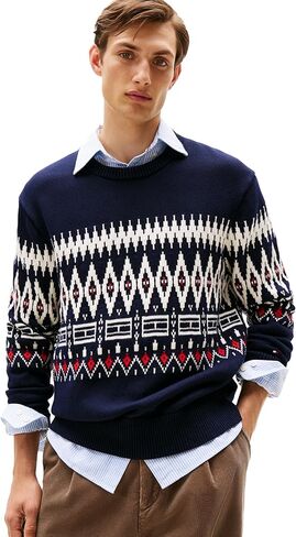 Tommy Hilfiger Mens Fairisle Cotton Crewneck Sweater Lightweight Pullover in Saudi Arabia