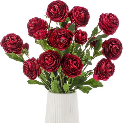 6 Pcs Artificial Ranunculus Flowers with Real Touch Stem 18 Heads White Artificial Ranunculus Flowers Bouquets Silk Ranunculus Flowers Bulk for DIY Bouquet Wedding Centerpiece Home Decor in Kuwait