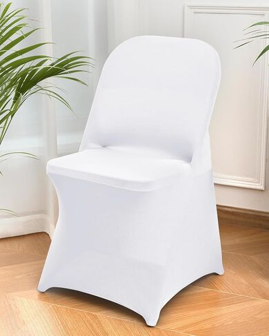 10 Packs White Spandex Stretch Folding Chair Covers for Wedding Party,Universal Fitted Washable Dining Seat Slipcovers Protector Decoration for Holiday Banquet Birthday Celebration Event in Saudi Arabia