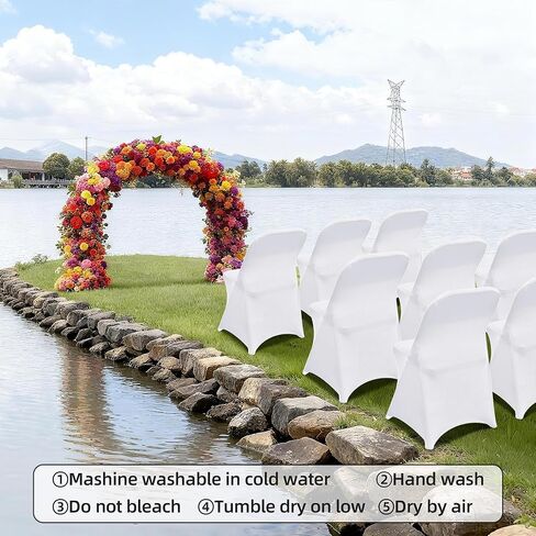 10 Packs White Spandex Stretch Folding Chair Covers for Wedding Party,Universal Fitted Washable Dining Seat Slipcovers Protector Decoration for Holiday Banquet Birthday Celebration Event in Saudi Arabia