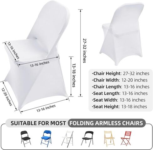 10 Packs White Spandex Stretch Folding Chair Covers for Wedding Party,Universal Fitted Washable Dining Seat Slipcovers Protector Decoration for Holiday Banquet Birthday Celebration Event in Saudi Arabia