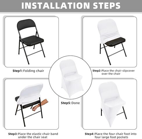 10 Packs White Spandex Stretch Folding Chair Covers for Wedding Party,Universal Fitted Washable Dining Seat Slipcovers Protector Decoration for Holiday Banquet Birthday Celebration Event in Saudi Arabia