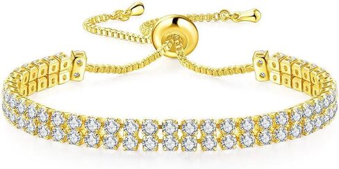 Women's White Gold Plated Tennis Bracelet, Cubic Zirconia Dainty Adjustable Slider Clasp, Silver Fashion Jewelry Wedding Gift in Saudi Arabia
