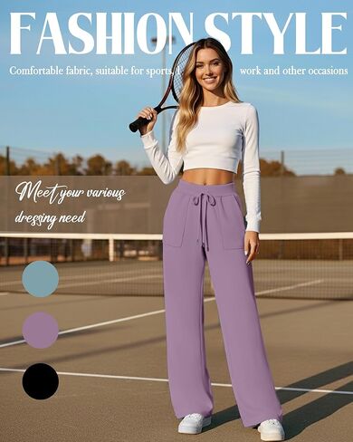 3 Pack Women's Wide Leg Sweatpants Baggy Workout High Waist Drawstring Jogger Winter Casual Yoga Pants with Pocket in Saudi Arabia